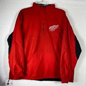 Detroit Red Wings Mens Lee Sport Pullover Anorak Jacket NHL Hockey Red Black 2XL